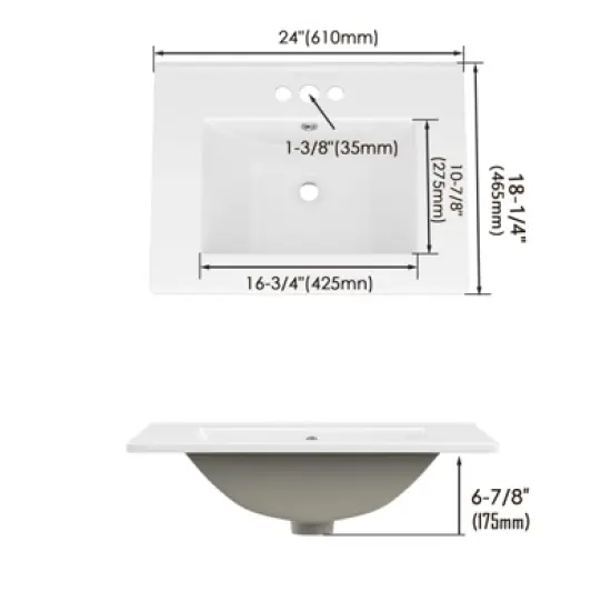 Bathroom Ceramic Vanity Top with Three Holes in White image {2}
