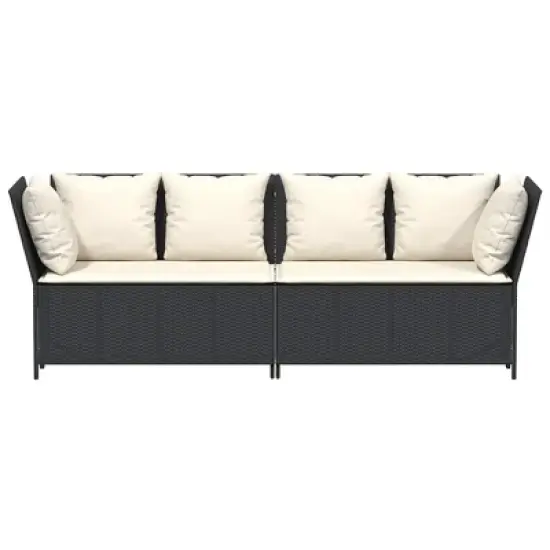 vidaXL Patio Sofa Black Poly Rattan Outdoor Garden Seating Modular Design Steel Frame Cushions Included image {3}