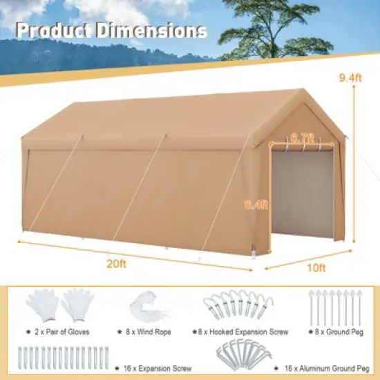 Costway 10x20FT Patio Heavy Duty Carport Garage Removable Sidewall Zippered Door Outdoor image {2}