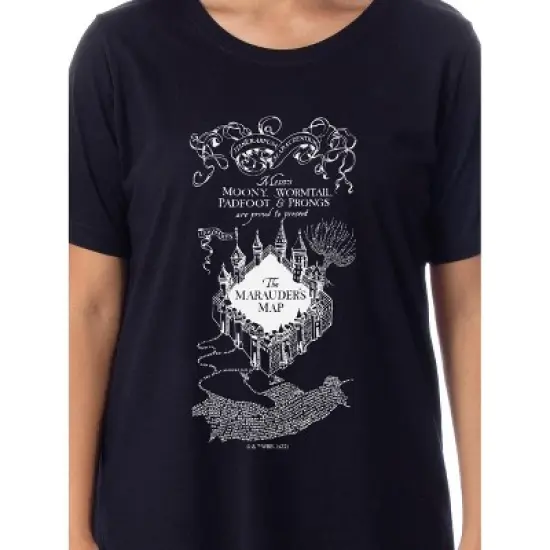 Harry Potter Womens' The Marauder's Map Mischief Managed Nightgown Pajama Black image {1}
