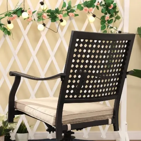 7pc Outdoor Dining Set with Swivel Chairs & Faux Wood/Metal Table with Umbrella Hole - Captiva Designs image {10}