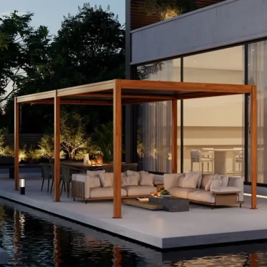 Mondawe Outdoor Louvered Pergola 10X20FT, Aluminum Pergola with Adjustable Roof and Efficient Drainage System image {3}