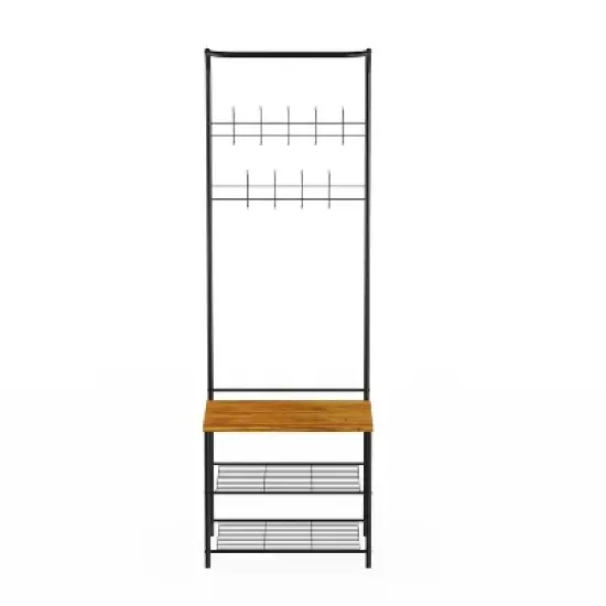 Hastings Home Entryway Bench with Coat Rack, Seat, Hooks, and Shoe Storage, Black image {5}