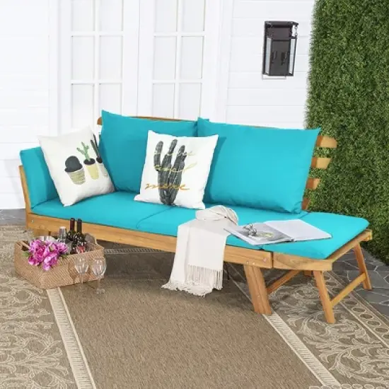 Costway Patio Convertible Sofa Daybed Solid Wood Adjustable Thick Cushion Turquoise\Red\ White image {13}