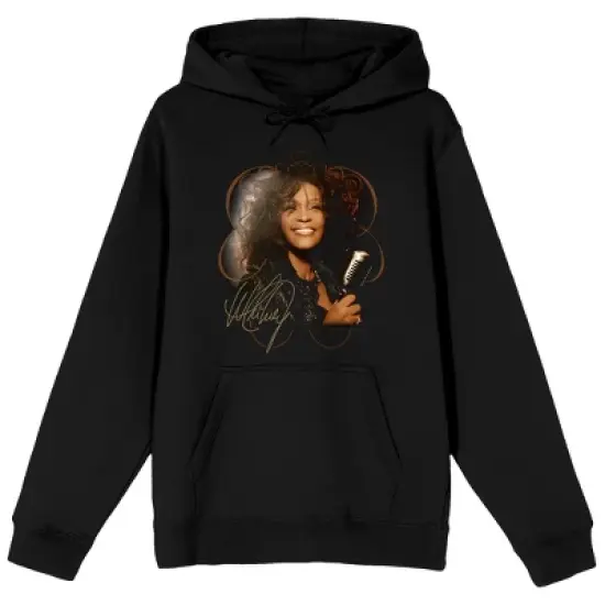 Whitney Houston Face Long Sleeve Men's Black Hooded Sweatshirt image {5}