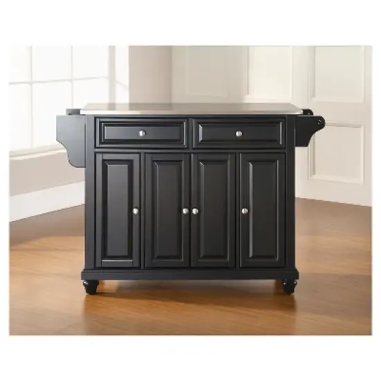 Cambridge Stainless Steel Top Kitchen Island - Black - Crosley image {3}