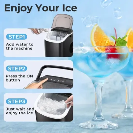 R.W.FLAME Portable Ice Maker,Countertop Model,Self-Cleaning,26.5lbs/24Hrs,6 Mins/9 Pcs Bullet Ice,Includes Ice Scoop and Basket image {2}