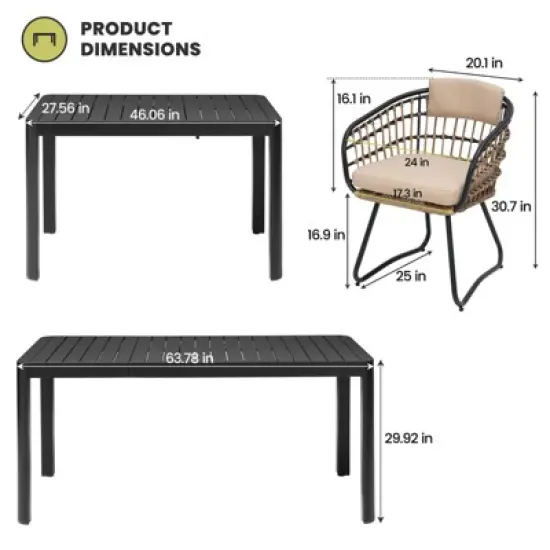 Crestlive Products 6 Person Aluminum Outdoor Dining Set Rectangular Expandable Dining Table with chairs Waterproof Rust-Proof All Weather image {2}