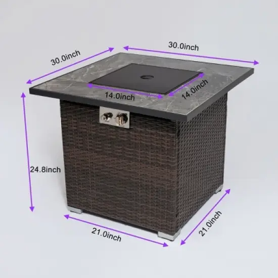 Christopher Knight Home Meredith Modern 40,000 BTU Outdoor Square Propane Steel Fire Pit Table with Lid, Glass Rocks and Rain Cover image {2}