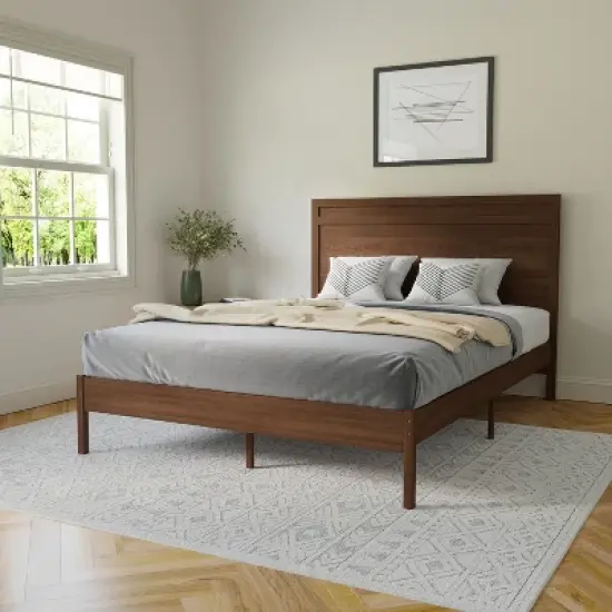 Flash Furniture Kingston Solid Wood Platform Bed with Wooden Slats and Headboard, No Box Spring Needed image {1}