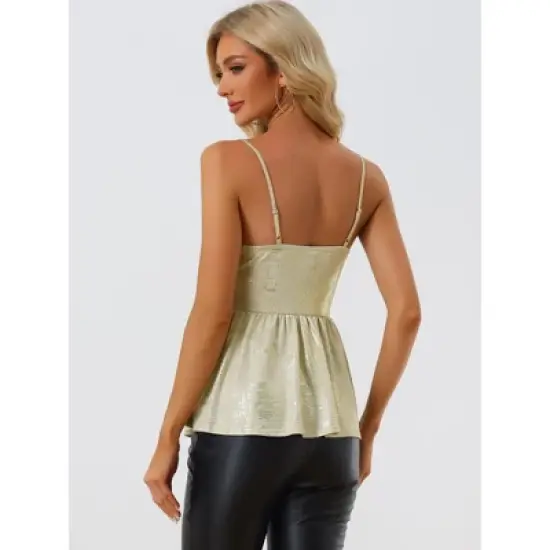 Allegra K Women's Sleeveless Deep V Neck Shimmer Metallic Peplum Party Cami Top image {2}