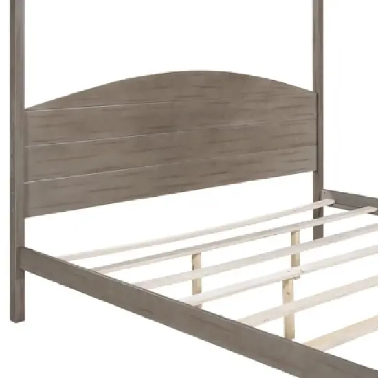 King Size Canopy Platform Bed, Wooden Bed Frame with Headboard and Support Legs -ModernLuxe image {8}
