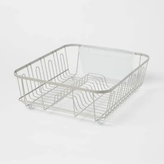 Large Steel Dish Drainer Brushed Nickel - Brightroom&trade;: Freestanding Dish Drying Rack with Utensil Holder image {3}
