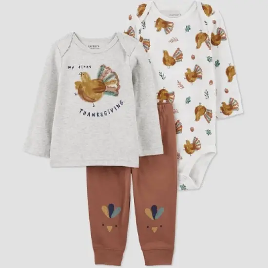 Carter's Just One You&reg;️ Baby 3pc Thanksgiving Top & Bottom Set - Brown image {4}