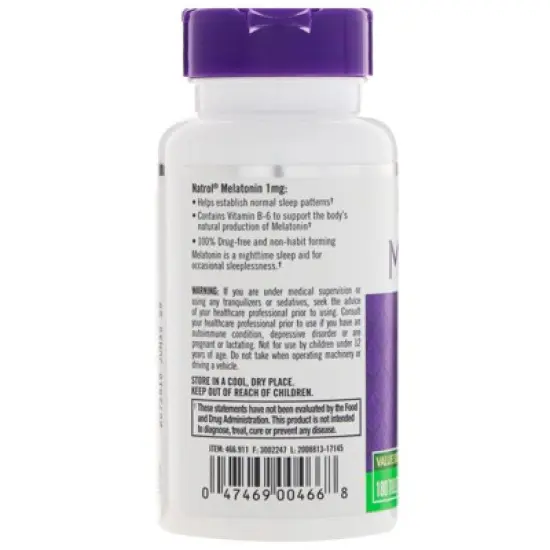 Natrol Melatonin, 1 mg, 180 Tablets image {2}