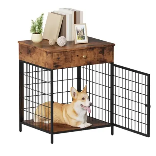 Dog Crate Furniture for Small Dogs, Wooden Dog Kennel with Flip Top Drawer, Indoor Pet Crate End Table image {7}