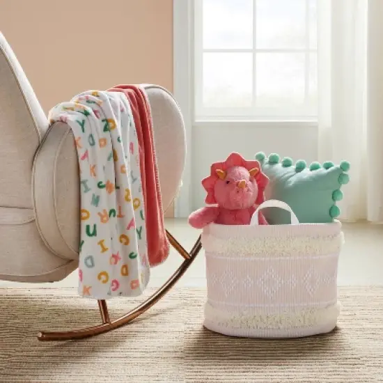 Tufted Fabric Large Round Storage Basket - Khaki and Cream - Cloud Island&trade; image {1}