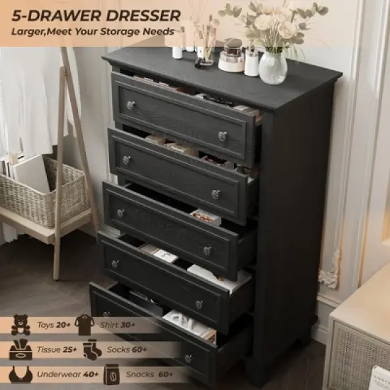 Garvee 5 Drawer Dresser for Bedroom, 48" Tall Wood Dresser & Chests of Drawers, Modern TV Stand Chest Organizer for Living Room image {4}