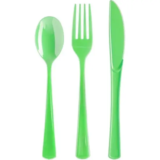 Exquisite Solid Color Plastic Utensil Cutlery Set Forks Spoons Knives- 150 Pack image {21}