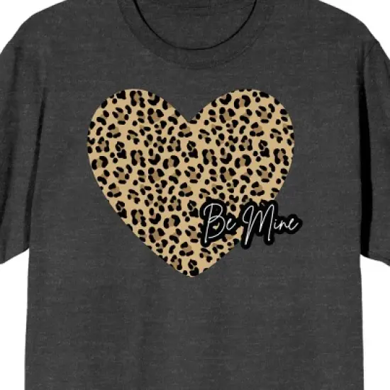 Valentine's Day Cheetah Heart Be Mine Crew Neck Short Sleeve Charcoal Heather Women's T-shirt image {1}