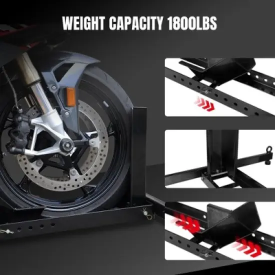 Adjustable Motorcycle Wheel Chock Stand Heavy Duty 1800lb Weight Capacity, Stand Steel Construction Motorcycle Stand Holder for 15"-22" Wheels image {2}