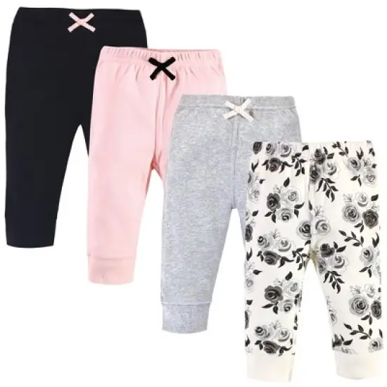 Touched by Nature Baby and Toddler Girl Organic Cotton Pants 4pk, Black Floral image {6}