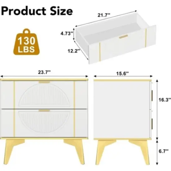 TIRAMISUBEST White Nightstands Set of 2, End Table with 2 Drawers, Night Stand with Metal Legs, Farmhouse Bed Side Table for Living Room, Bedroom image {3}