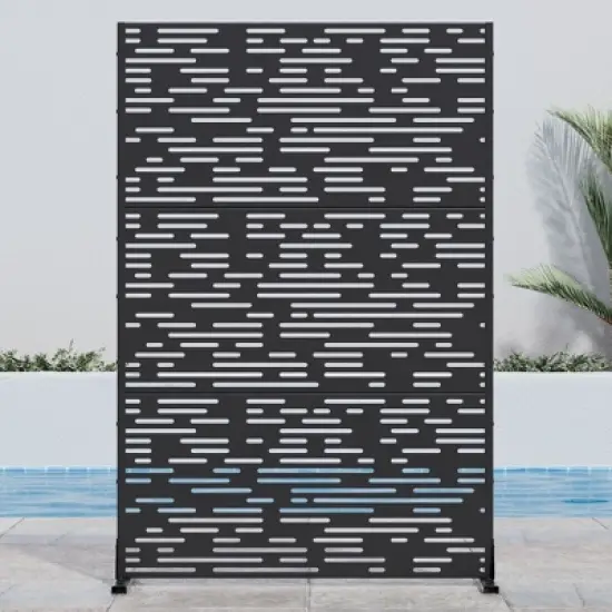 PexFix 72 in. H x 47 in. W Outdoor Metal Privacy Screen Garden Fence Wave Pattern Wall Applique in Black image {5}