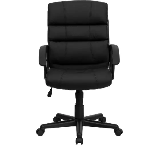 Mid-Back LeatherSoft Swivel Task Office Chair with Accent Divided Back and Arms Black Leather - Flash Furniture image {3}