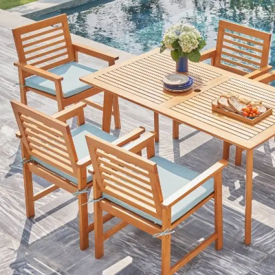 Waimea 7pc Honey Slatted Eucalyptus Wood Patio Dining Set with Cushions - Vifah image {3}