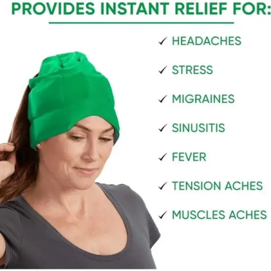 Aculief Headache, Migraine, & Stress Relief Hat - Natural Ice Mask for Tension & Muscle Pain &ndash; Green image {5}
