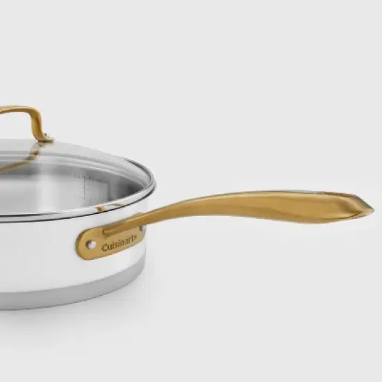 Cuisinart Classic 8pc Stainless Steel Cookware Set with Brushed Gold Handles Matte White: Induction & Oven Safe Pans image {8}