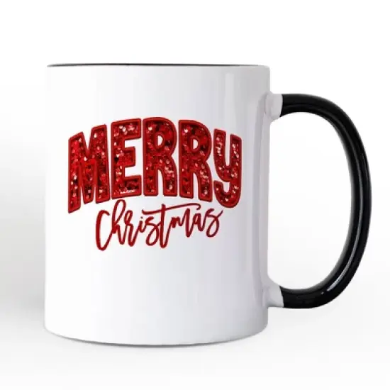 Merry Christmas Sequin Mug, Bold Red Glitter Gift for Festive Holiday Season (Non-Custom Only)| OrnamentallyYou image {4}