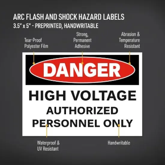 Avery High Voltage/Personnel Labels, Waterproof, UV Resistant, Preprinted, 3.5" x 5", 8 Warning Decal Labels image {1}