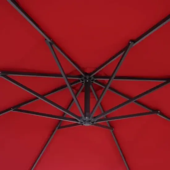 10' x 10' Cantilever Patio Hanging Umbrella with Crank and Cross Base Red - Wellfor image {4}