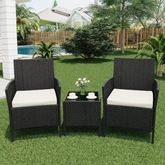 Patio Furniture Set 3 Pieces,Outdoor Patio Conversation Sets, PE Rattan Wicker Furniture Sets with 2 Chairs image {11}