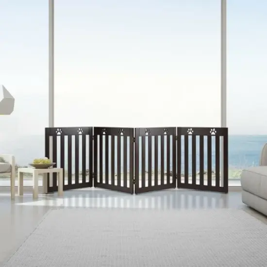 Costway 24'' Folding Wooden Freestanding Pet Gate Dog Gate W/360&deg; Hinge White/Espresso image {5}