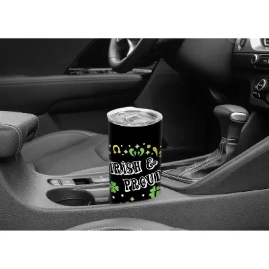 Elanze Designs Irish & Proud Green Shamrock Horseshoe St. Patrick's Day 20 ounce Stainless Steel Travel Tumbler with Lid For Your On The Go Beverages image {4}