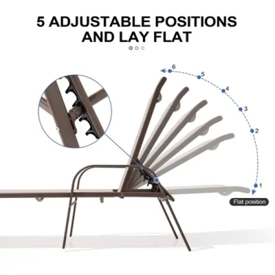 Crestlive Products Outdoor Lounger Aluminum Adjustable Chaise Lounge Chairs with Arms (Set of 2) Brown image {6}