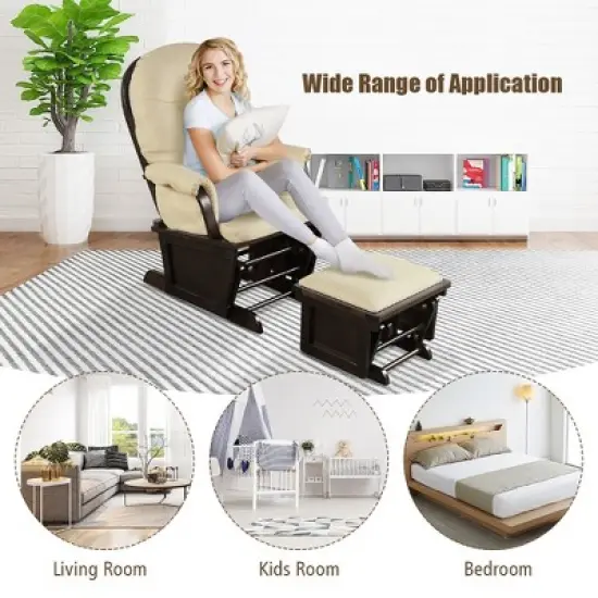 Costway Baby Nursery Relax  Rocker Rocking Chair Glider &Ottoman Set w/Cushion Light Grey\ Beige\Dark Grey image {6}