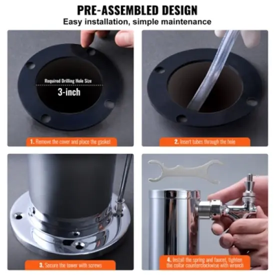 VEVOR Dual Taps Draft Beer Tower Dispenser, Stainless Steel Keg Beer Tower, Kegerator Tower Kit with Pre-Assembled Tubing image {6}