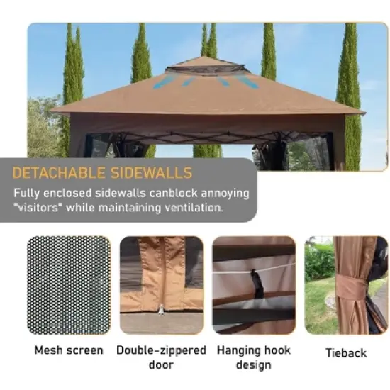 Outdoor 11x 11Ft Pop Up Gazebo Canopy With Removable Zipper Netting,2-Tier Soft Top Event Tent image {3}
