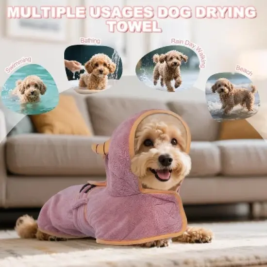 Dog Robes for After Bath - Super Absorbent & Fast Drying Coat with Hood, Bath Towels for Drying Dogs Small, Puppy Bathrobe Beach Essentials image {8}
