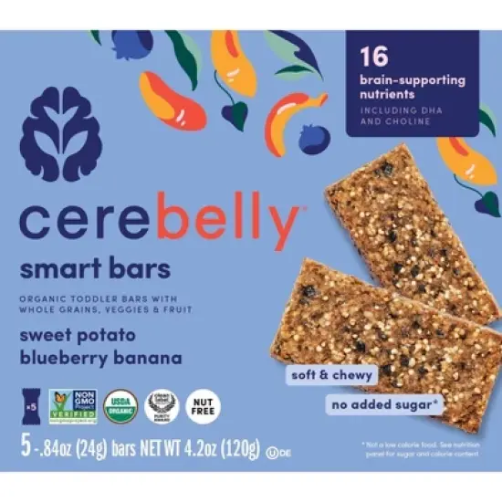 Cerebelly Organic Blueberry Banana Sweet Potato Smart Snack Bars - 4.2oz/5pk image {4}
