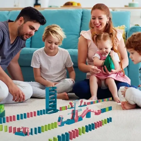 Ready! Set! Play! Link Domino Train Set Marble Theme with Lights and Sound Auto Domino Place Setter For Kids Of All Ages - 120 Pieces image {2}