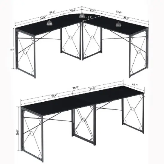 VECELO L-shaped Corner Computer Desk Home Office Writing Workstation, 59 inch Gaming Table image {3}