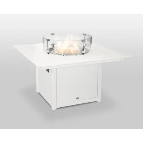 POLYWOOD 42" Fire Pit Table: Square White, Stainless Steel Burner, Weatherproof & UV-Resistant image {1}