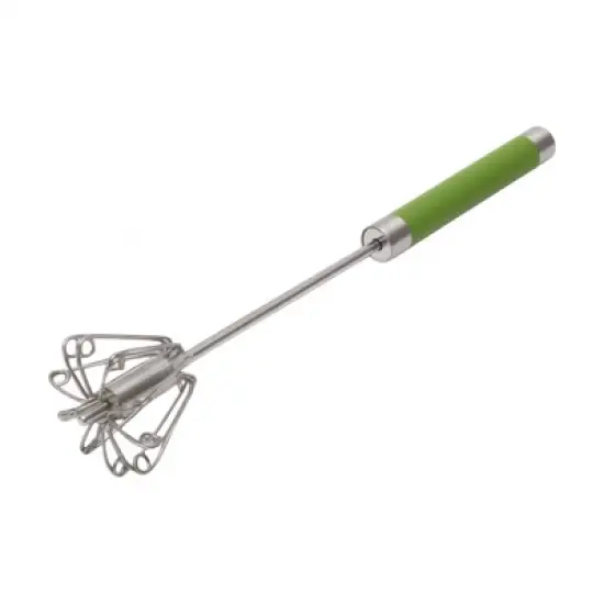 Unique Bargains 12" Semi-Automatic Loop Whisk Dishwasher Safe Stainless Steel Silver Tone Green image {4}