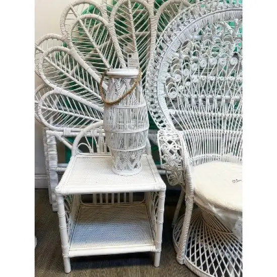 Essential Decor & Beyond 20.5" Tropical White Bamboo Hanging Lantern With Glass Candle Holder and Rope Handle Decorative Accent image {3}