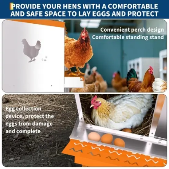 Chicken Nesting Boxes, Hole Roll Away Nest Box for Chicken Coop, Metal Egg Laying Box with Lid Cover to Protect Eggs, Rollout Egg Collection image {2}